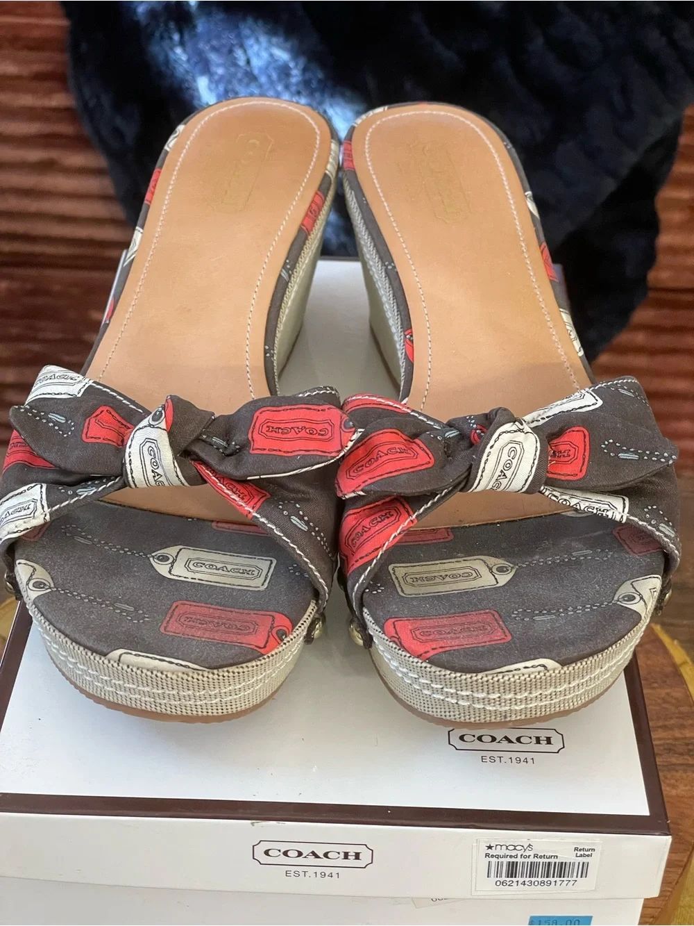 COACH Lorah Hang Tag Print Y2K Wedges Size 10